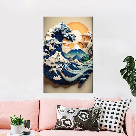 Great Wave 3D Paper Quilling Art Japanese Wave Mount Fuji Poster