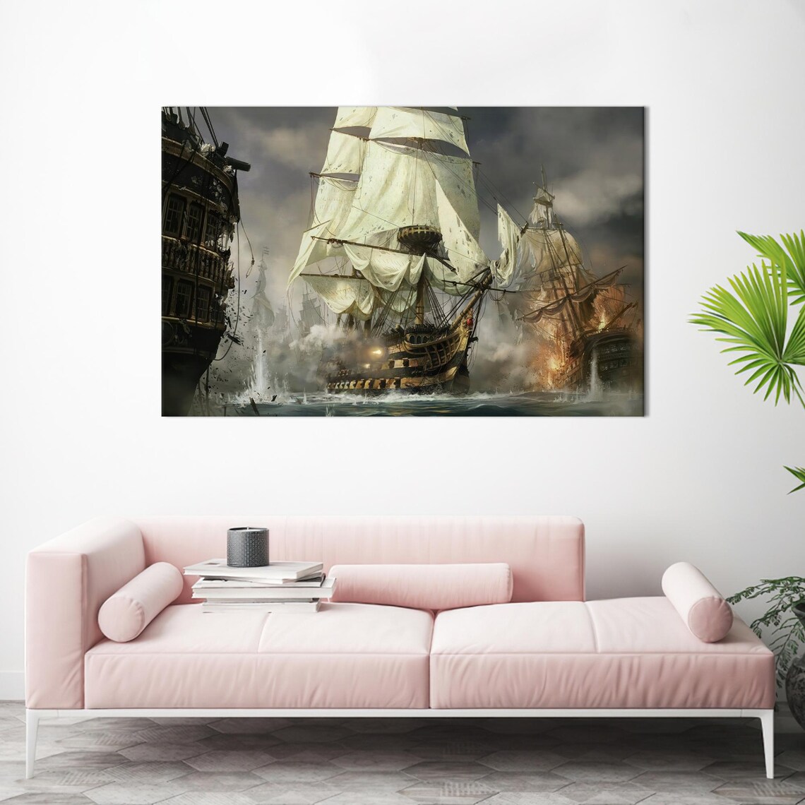 Pirate Ship Landscape Art Print, Man Cave