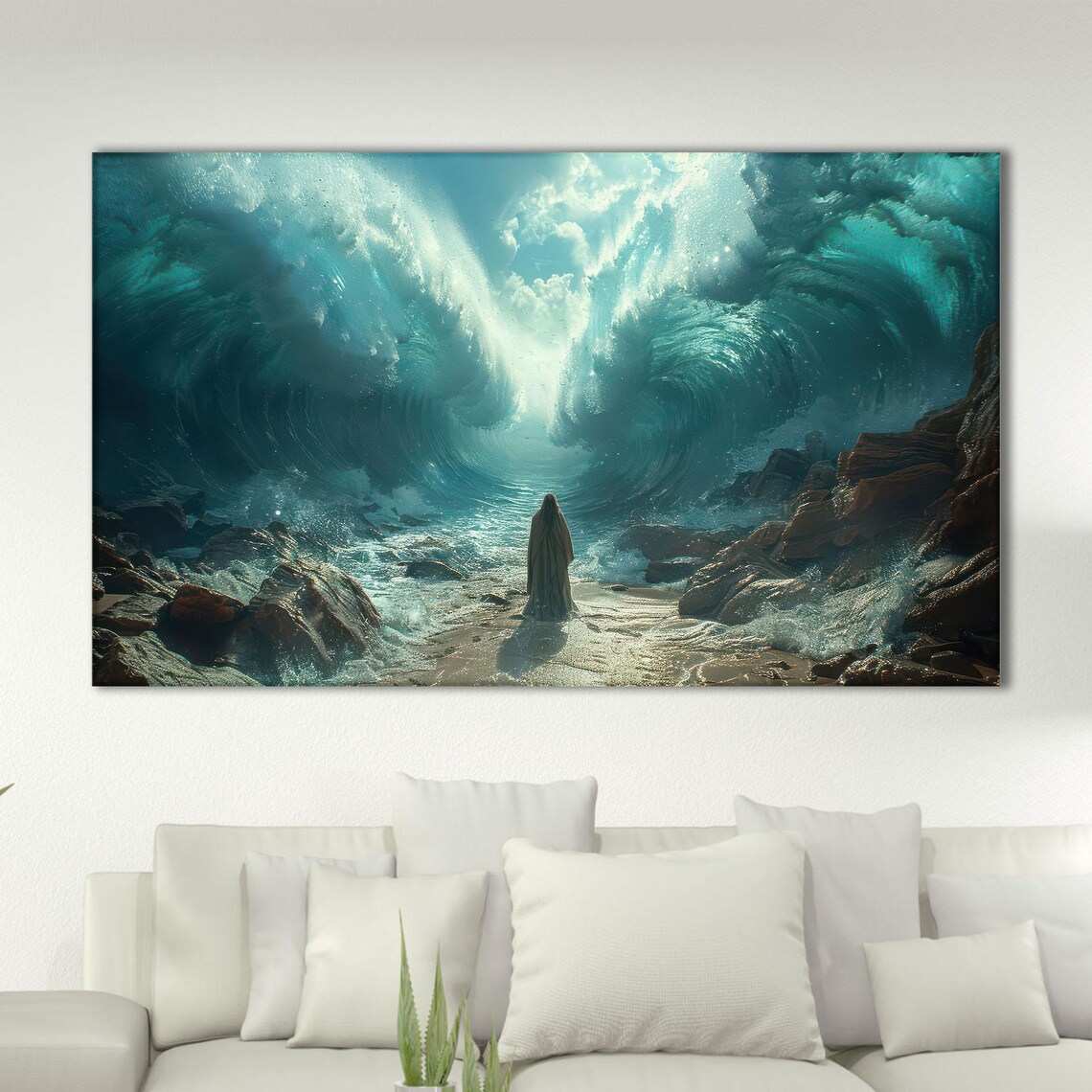 Moses Parting the Red Sea Art Print, Religious Decor
