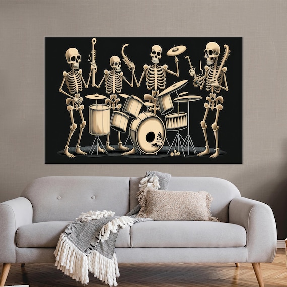 Skeleton Band Canvas Art Music Room Wall Decor