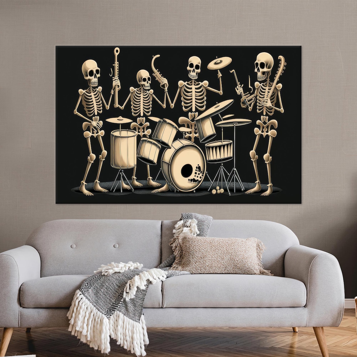Skeleton Jazz Band Canvas Art Spooky Music Room Halloween Poster