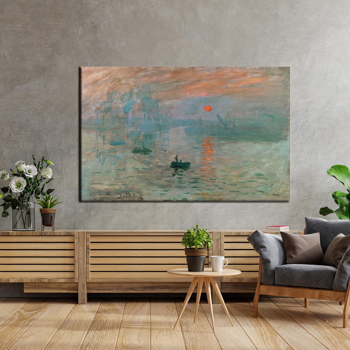 Monet Sunset Art Print, Impressionist Painting
