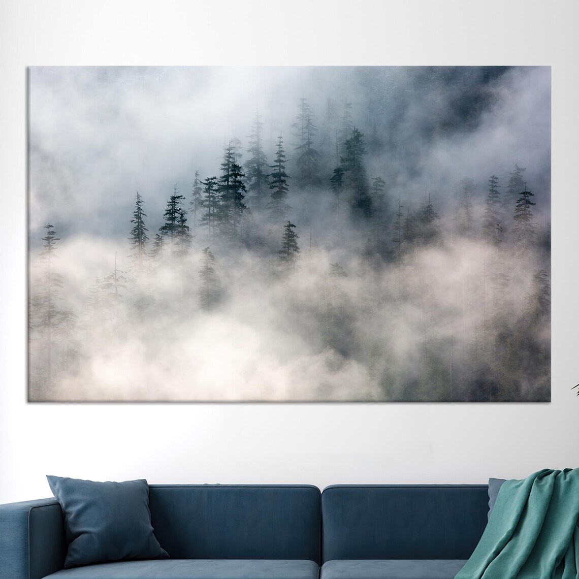 Forest Wall Hangings, Mountain Foggy Decor Art Print