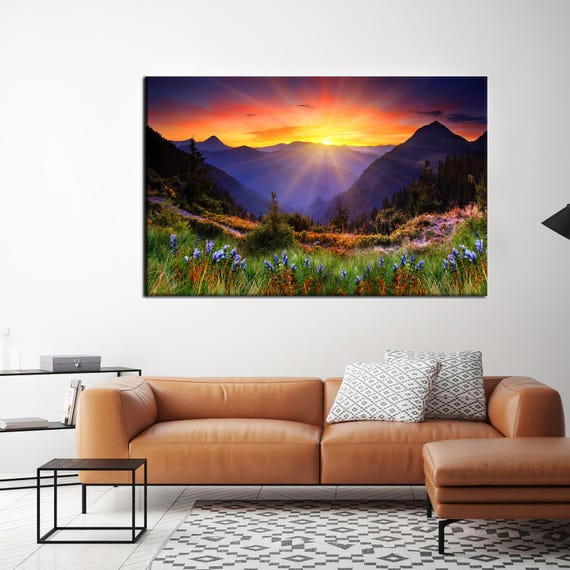 Mountain Sunset Canvas Print Spring Landscape Wall Art