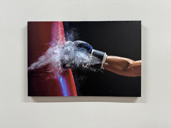 Boxing Glove Punching Red Heavy Bag Explosive Gym Motivation Poster