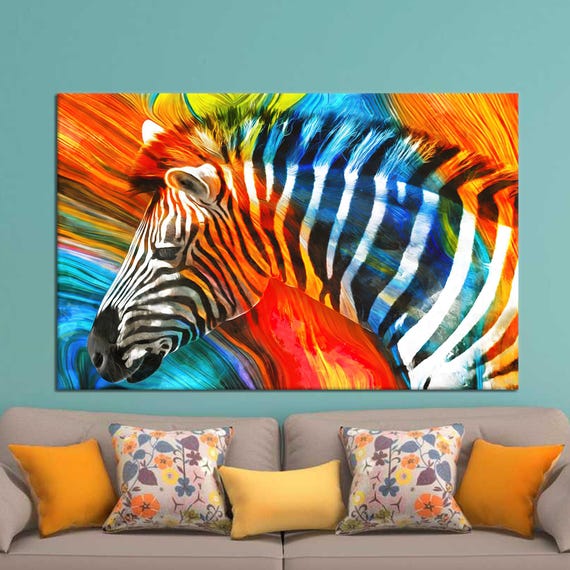 Colorful Zebra Canvas Art Abstract African Animal Wall Decor