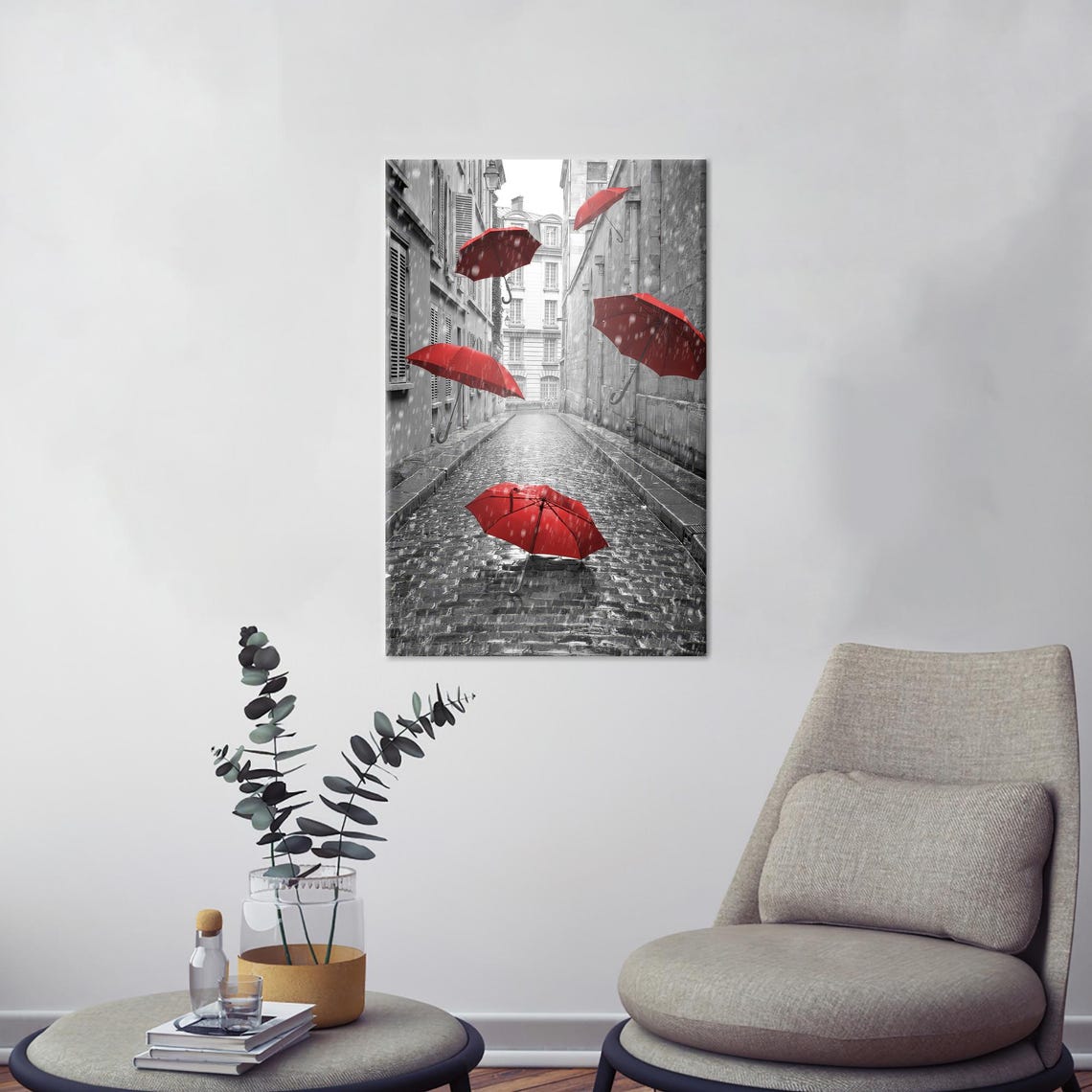 Red Umbrella Printed Personalized Teacher Gift Home Decor Canvas Modern Wall Stone Art Rain Holiday