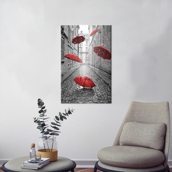 Red Umbrella Printed Personalized Teacher Gift Home Decor Canvas Modern Wall Stone Art Rain Holiday