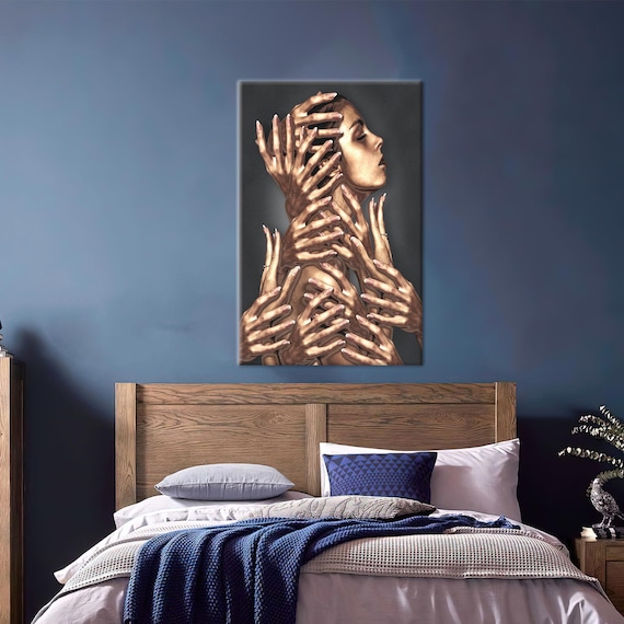 Powerful Woman Surrounded by Golden Hands Dramatic Bronze Art Poster