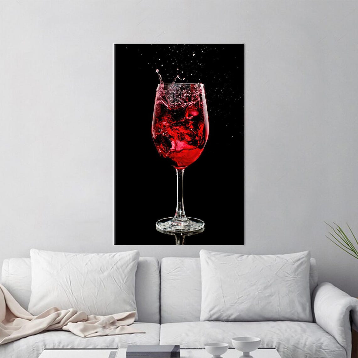 Red Wine Glass Splash on Black Background Dramatic Bar Wall Art