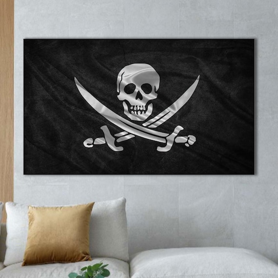 Pirate Skull Crossed Swords Jolly Roger Black Flag Wall Poster