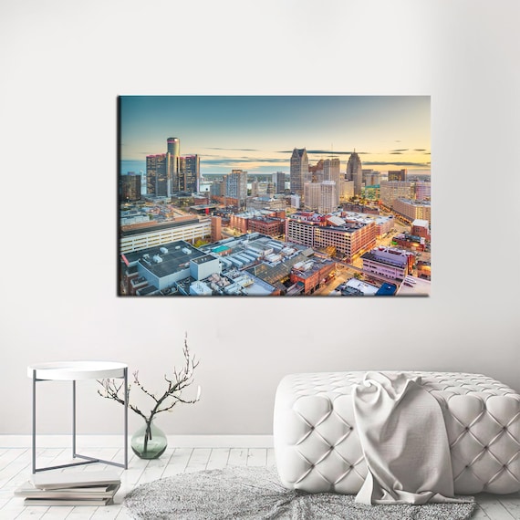 Detroit Michigan Skyline Canvas Print Cityscape Wall Art
