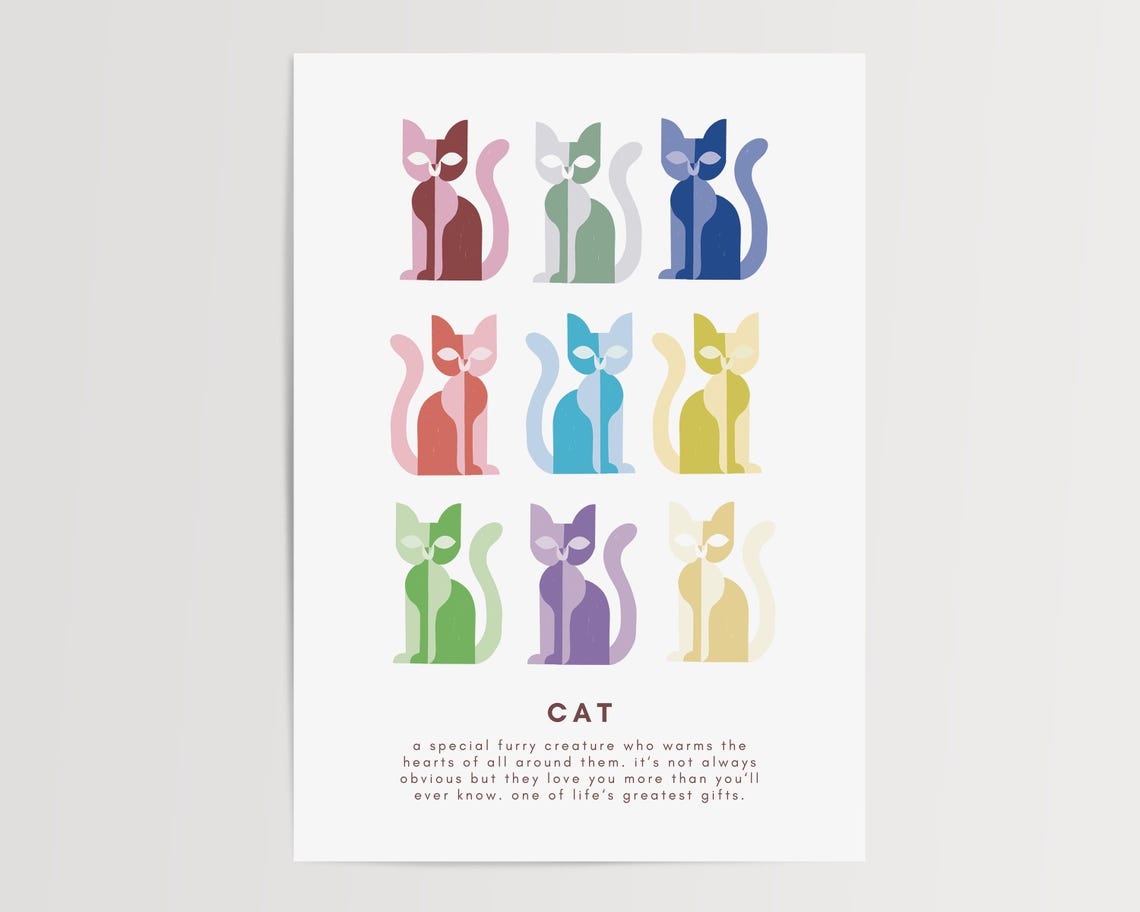 Cat Wall Art Print Funny Poster Cute Kitten Illustration Lover Gift Doing Things