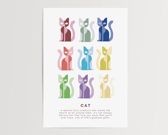 Cat Wall Art Print Funny Poster Cute Kitten Illustration Lover Gift Doing Things