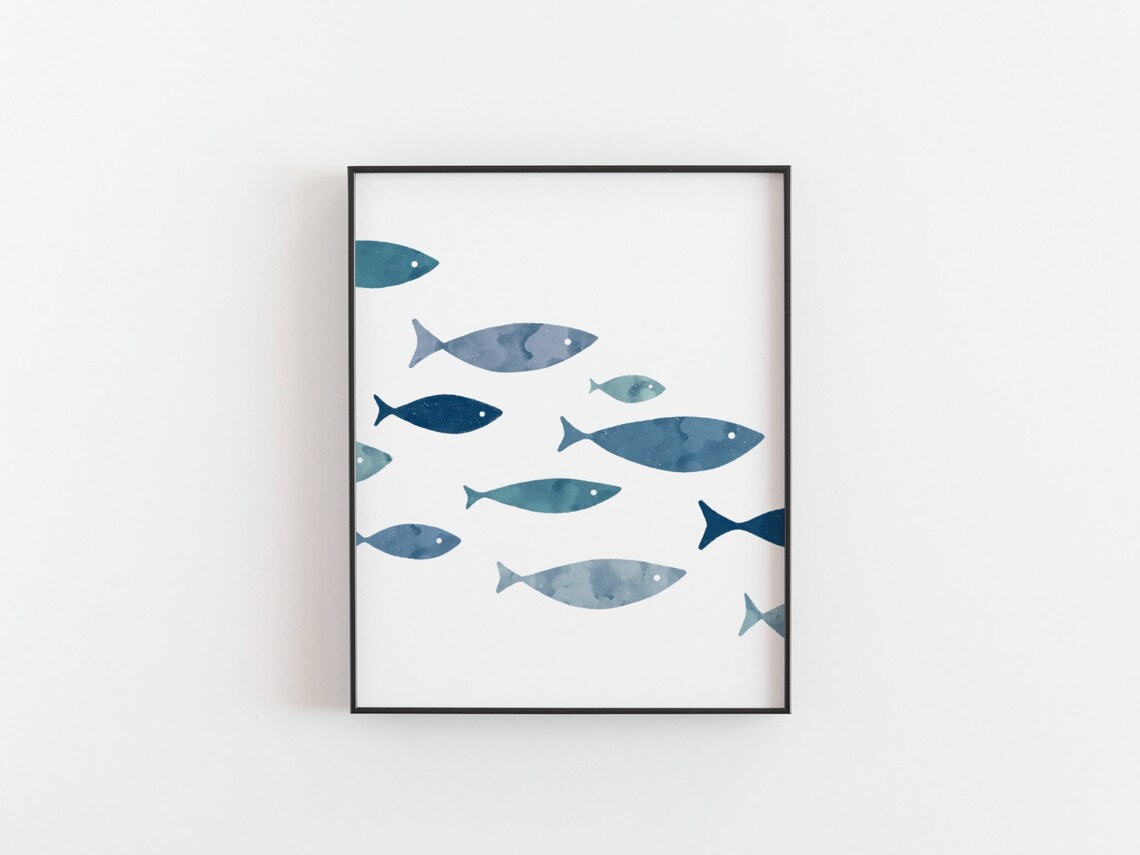 Fish Shoal Watercolor Coastal Wall Art Print - Image 3