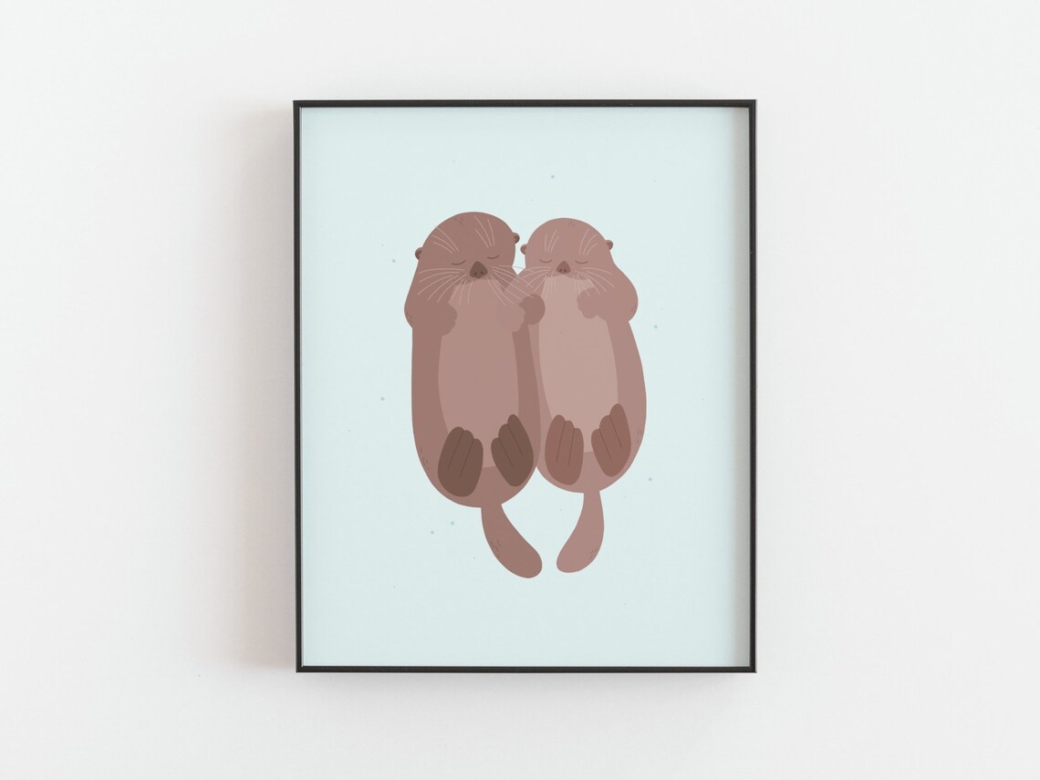Sea Otters Holding Hands Poster, Coastal Nursery Art - Image 3
