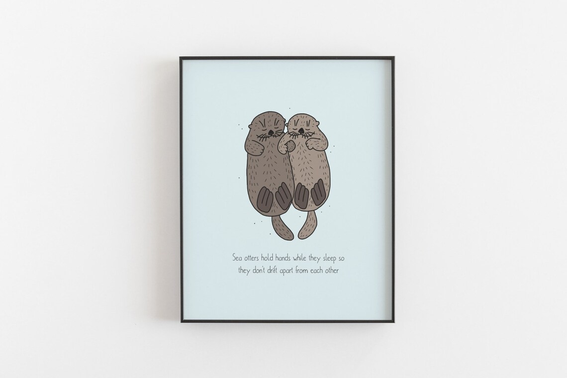 Otter Holding Hands Funny Animal Art Print - Image 2