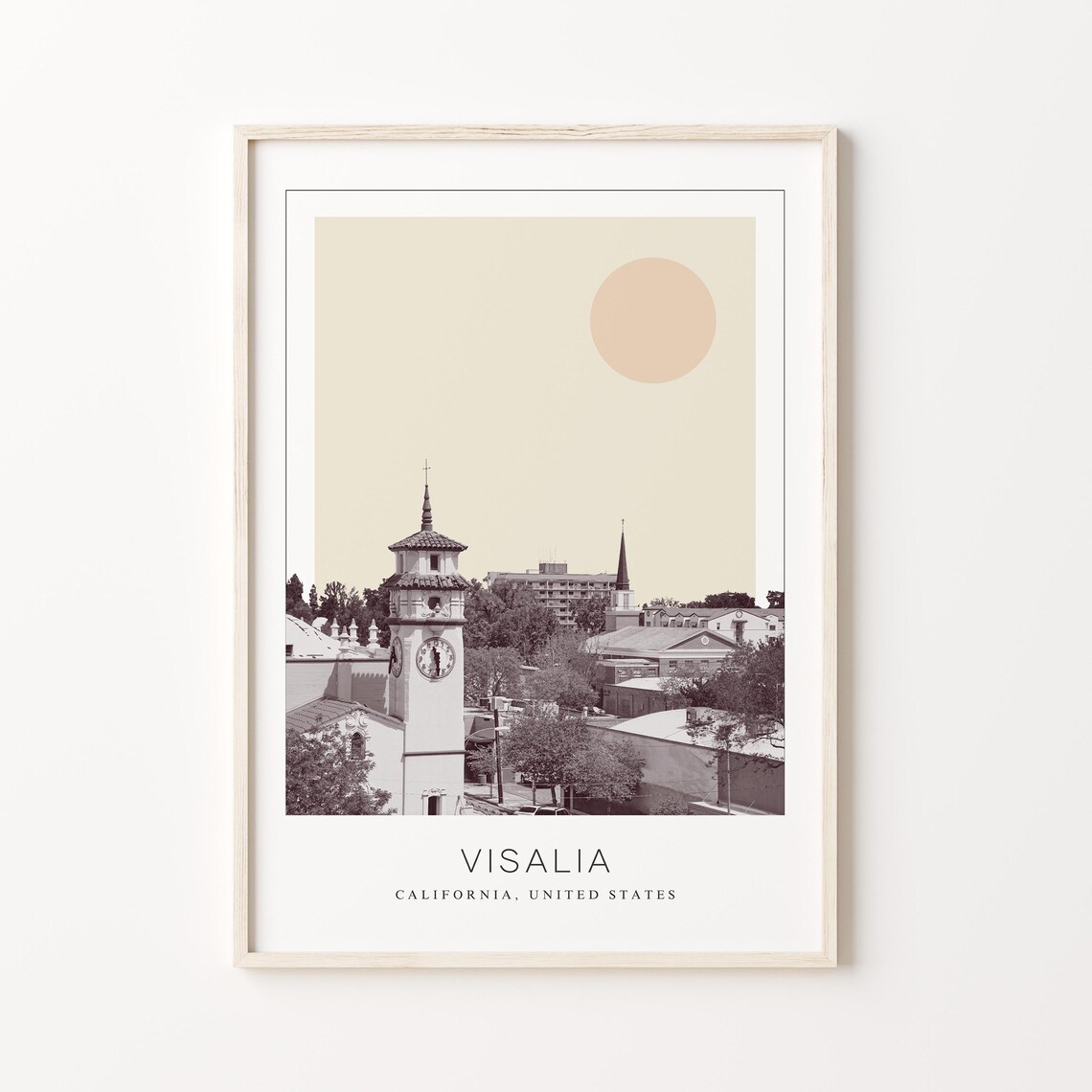 Visalia Clock Tower Downtown Minimalist California Travel Poster