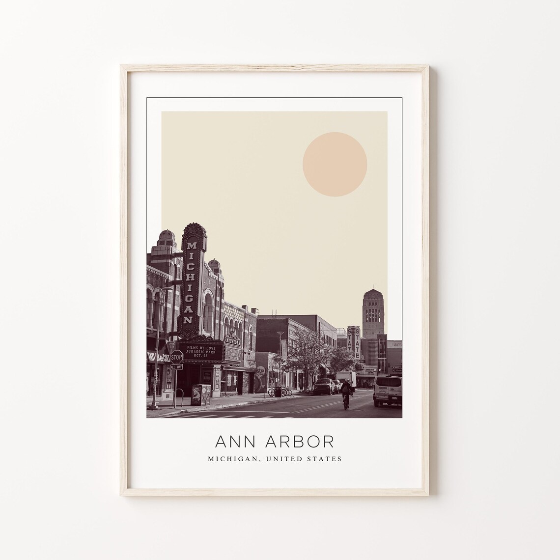 Ann Arbor Michigan Theatre Street Minimalist Travel City Poster
