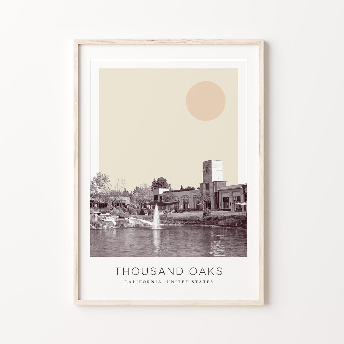 Thousand Oaks Lakeside Fountain Plaza Minimalist Travel Poster