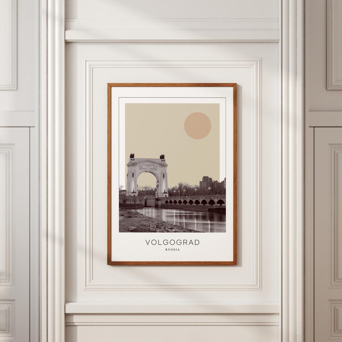 Volgograd Russia River Arch Bridge Minimalist Sun Travel Poster - Image 2