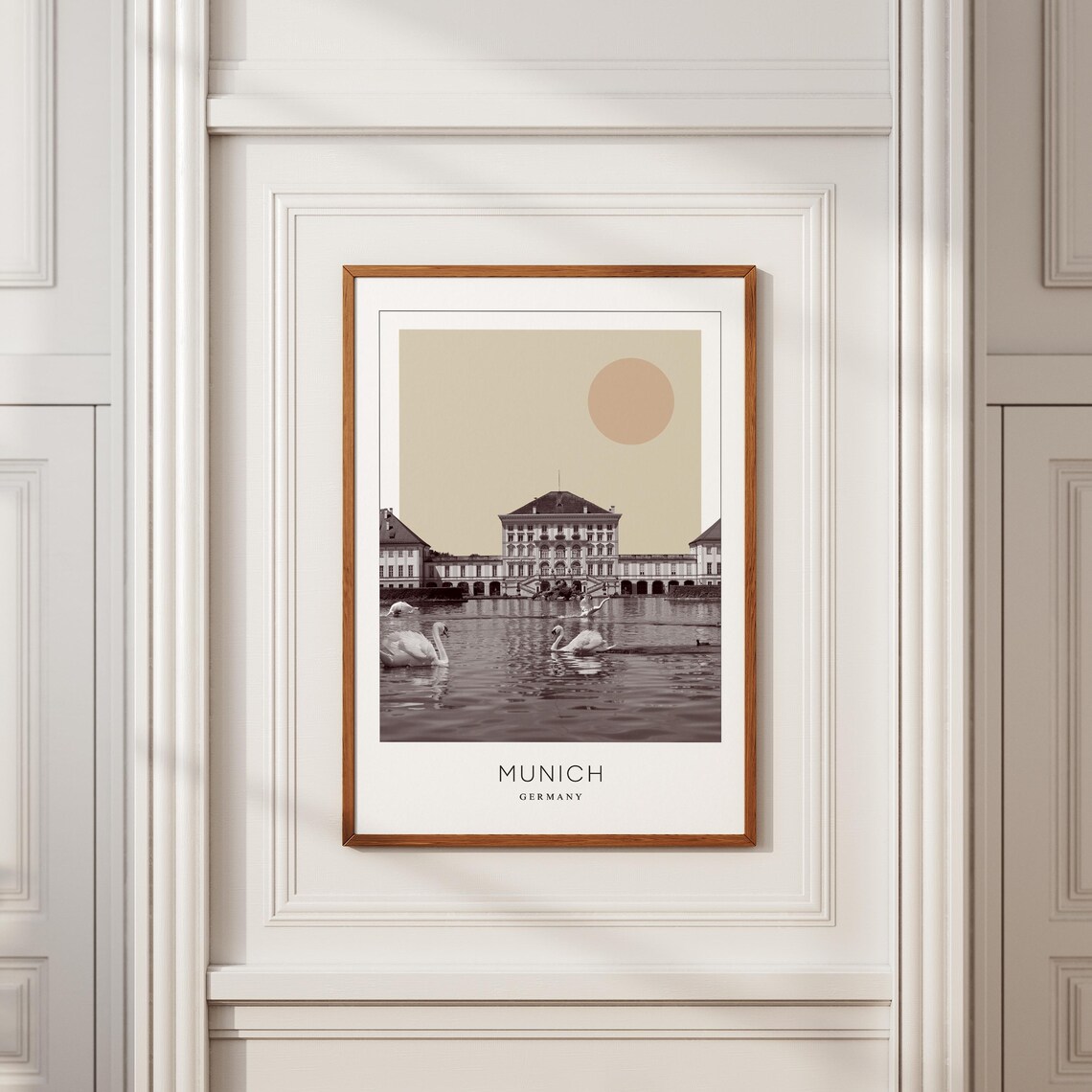 Munich Germany Baroque Palace Lake Swans Minimalist Travel Poster - Image 2