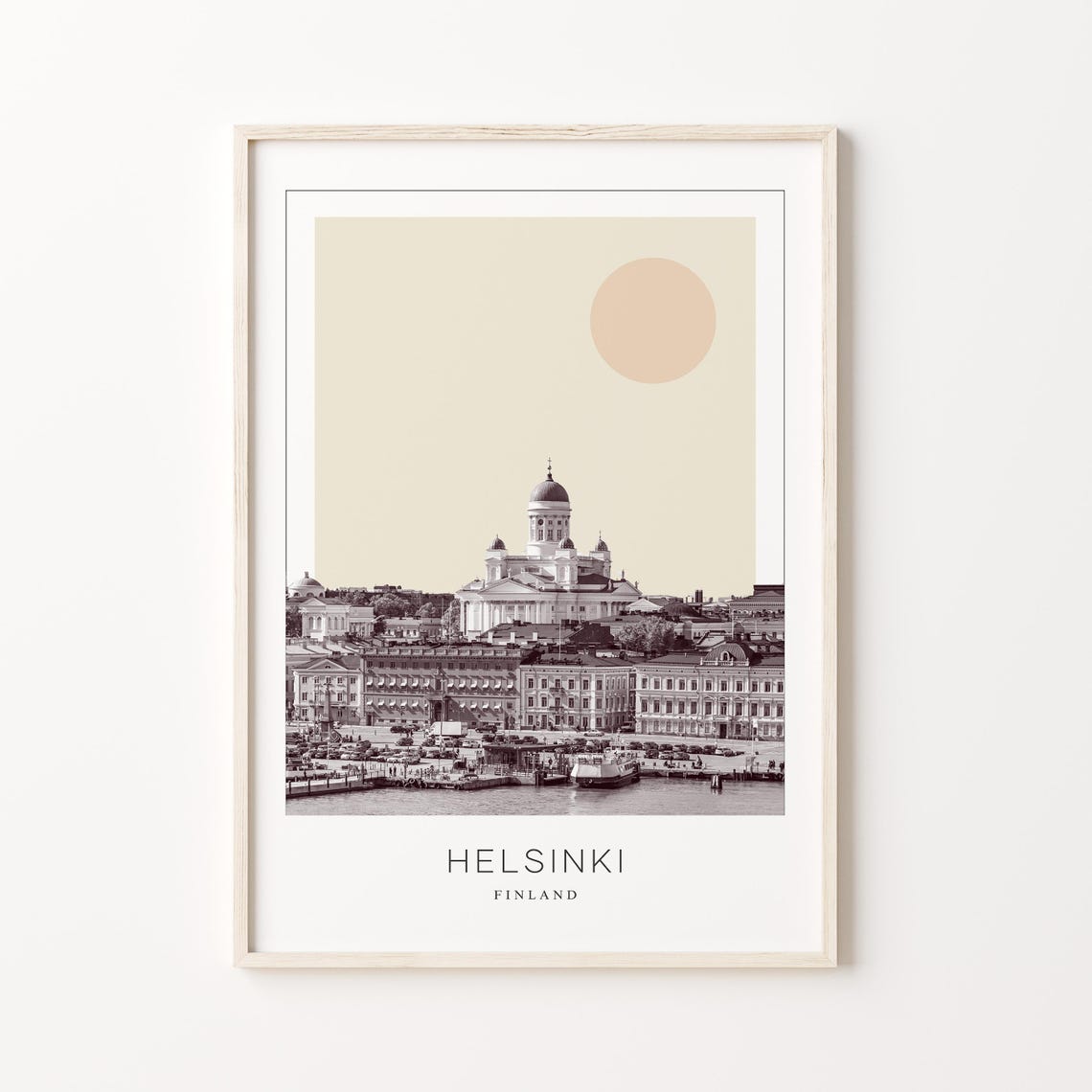 Helsinki Cathedral Harbor Minimalist Finland Sepia Travel Poster