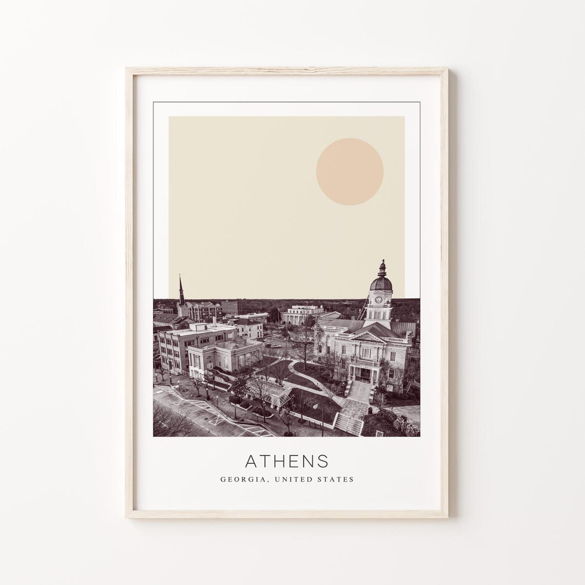 Athens Clock Tower City Hall Minimalist Georgia Travel Art Poster