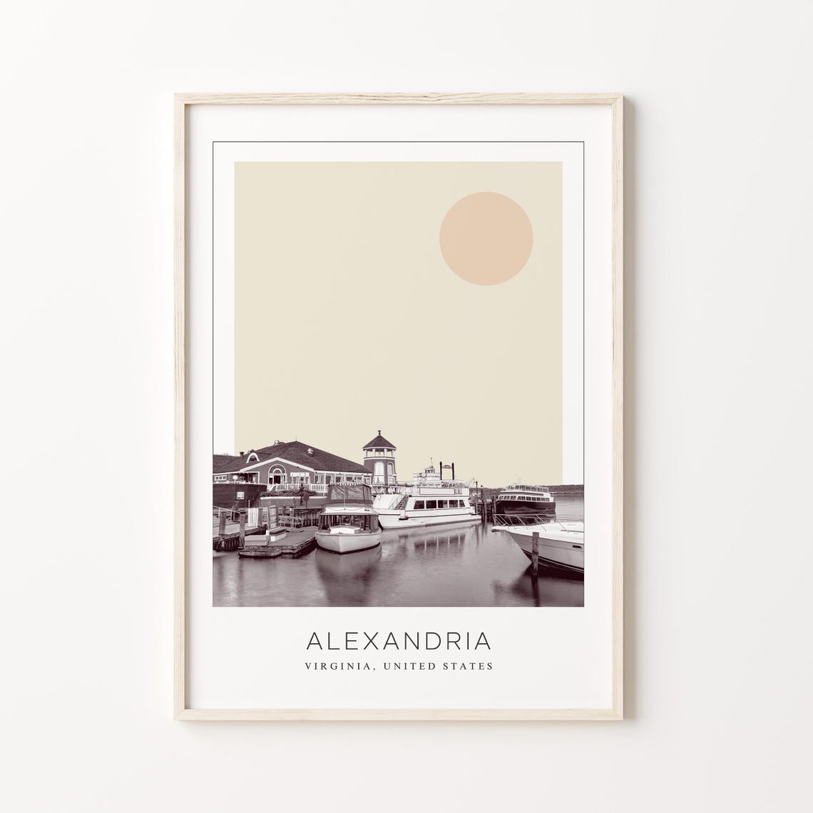 Alexandria Virginia Waterfront Marina Minimalist Sun Travel Poster