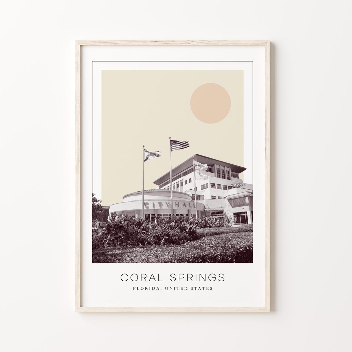 Coral Springs Florida City Hall Flags Minimalist Travel Poster