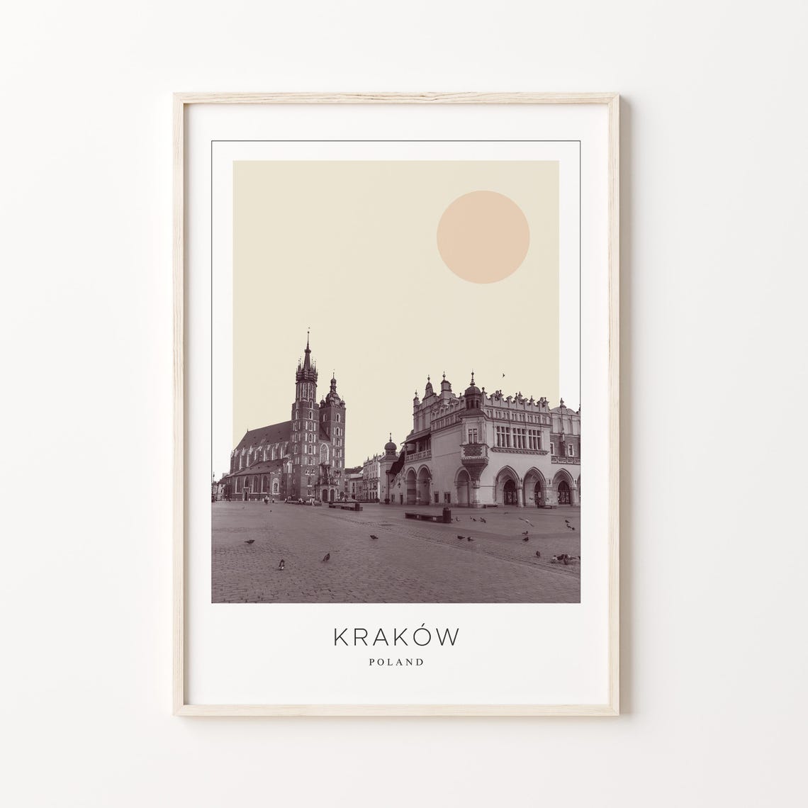 Krakow Main Square St Marys Basilica Minimalist Travel Poster
