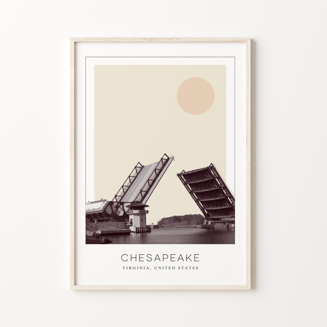 Chesapeake Drawbridge Raised Bridge Minimalist Virginia Travel Poster