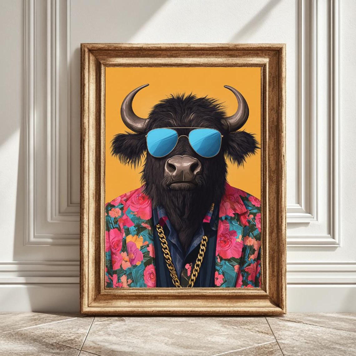 Realistic Buffalo In Suit, Contemporary Animal Art