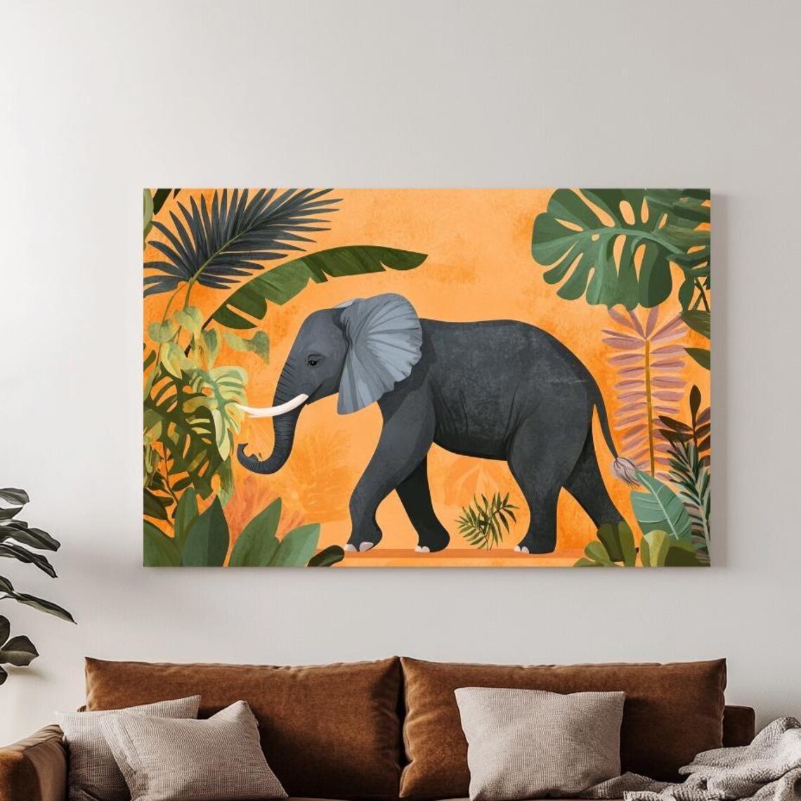 Minimalist Elephant Walking Art Print, Modern Decor