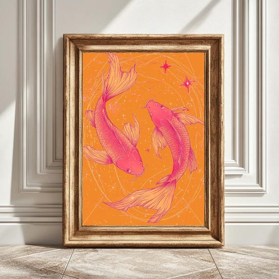Two Neon Pink Fish Circling Each Other, Art Print