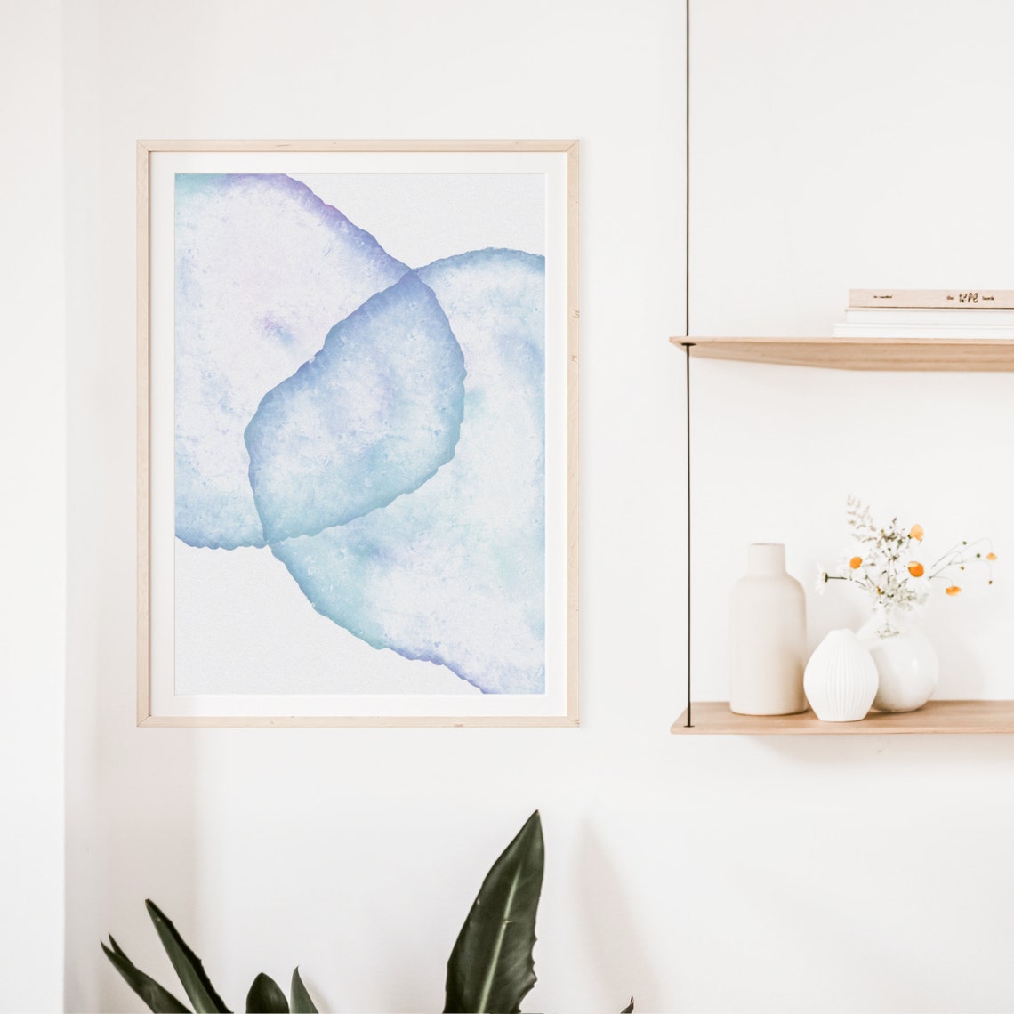 Soft Blue Abstract Watercolor Wash Minimalist Modern Art Poster