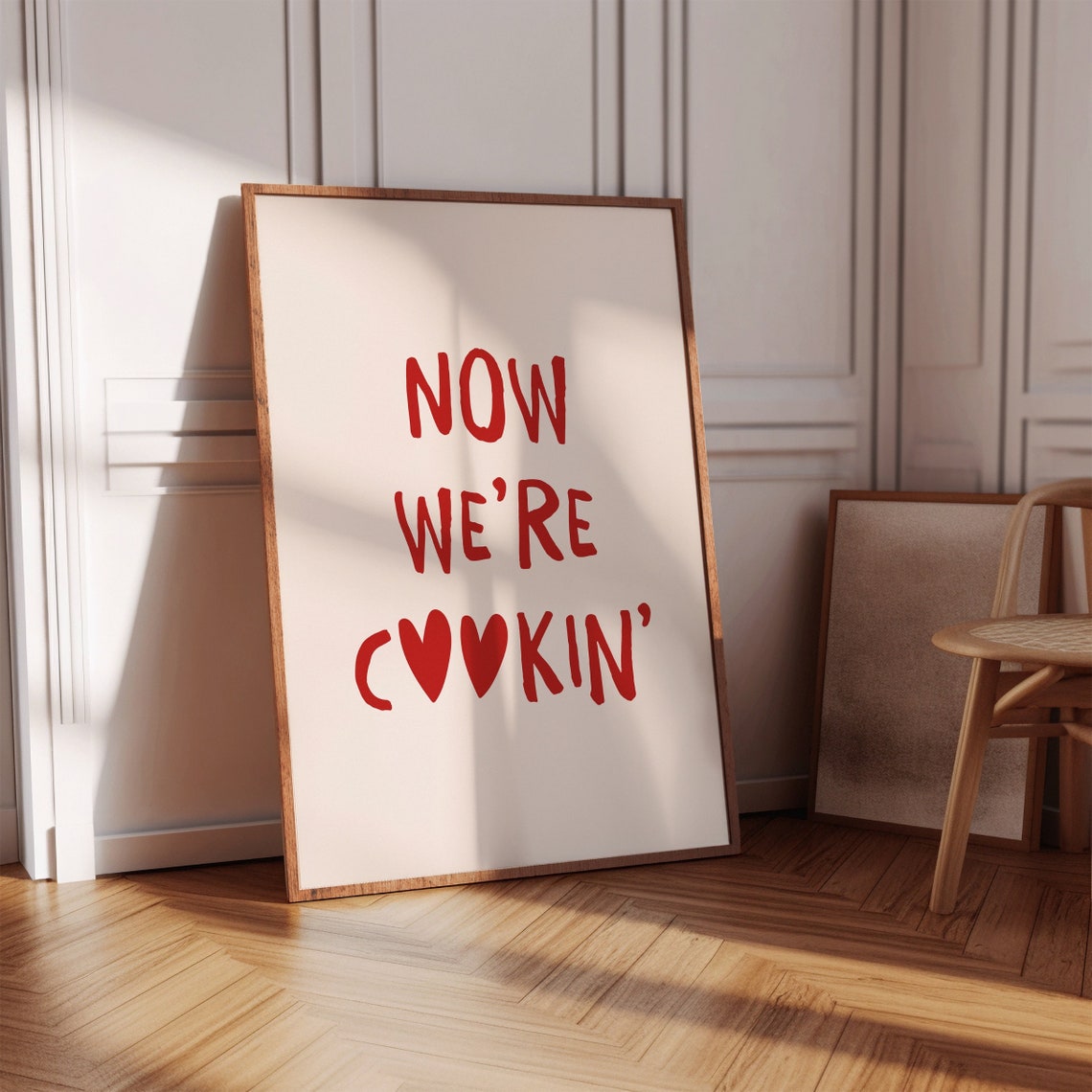 Now We're Cookin' Red Heart Letters Kitchen Typography Poster - Image 2