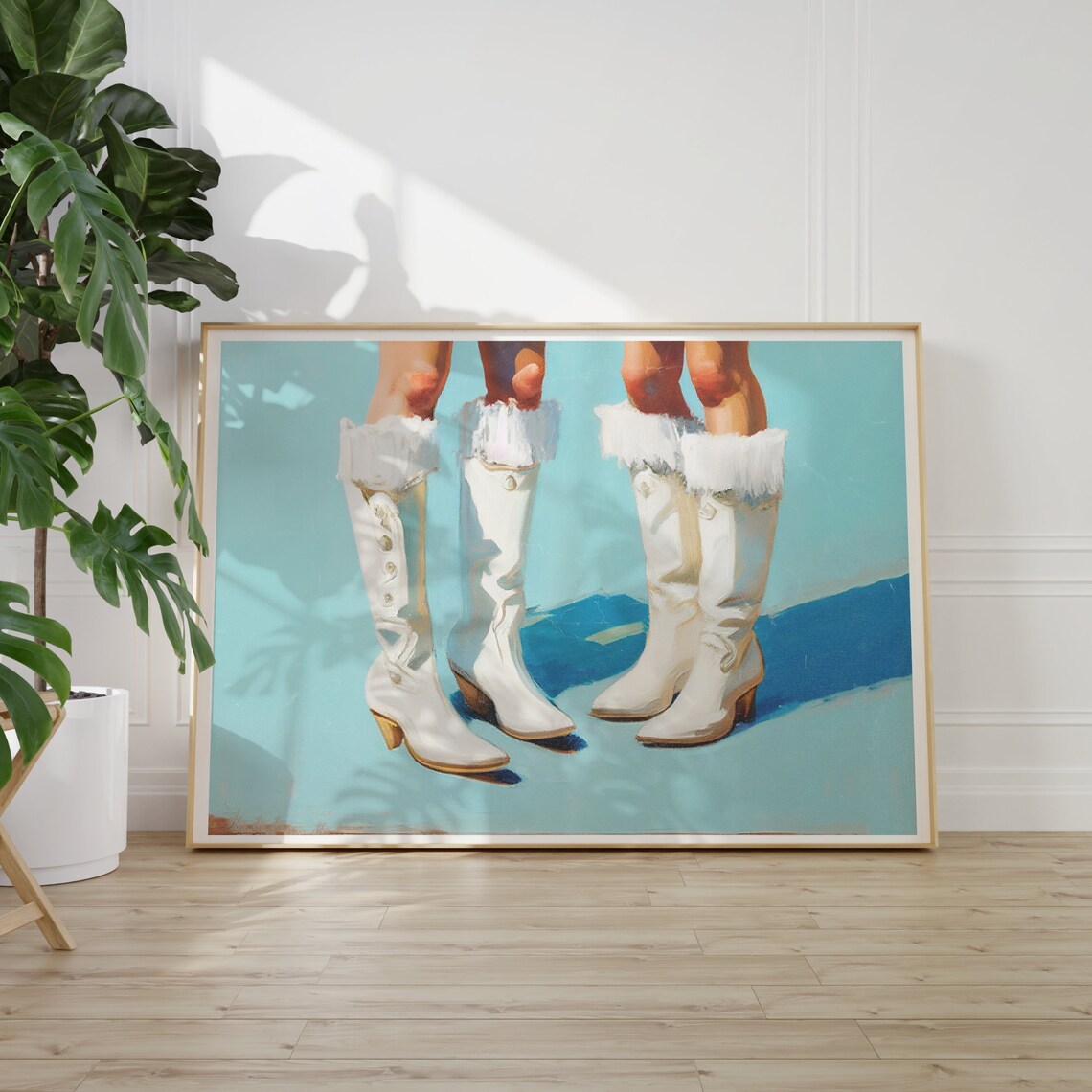White Frilly Lace Top Cowboy Boots Turquoise Coastal Western Poster - Image 2