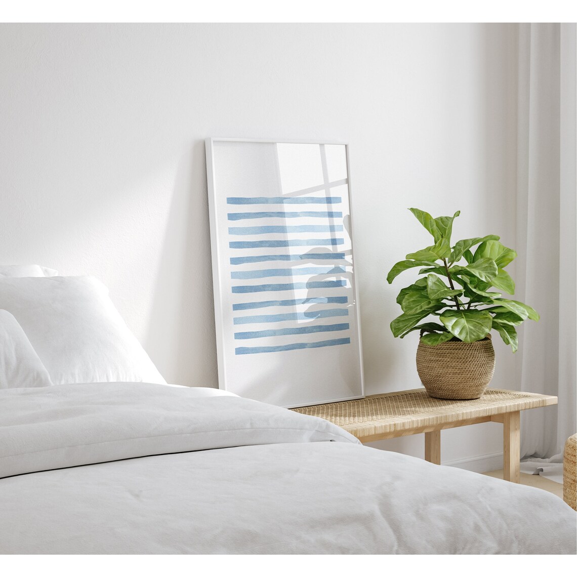 Blue Horizontal Watercolor Lines Minimalist Modern Art Poster - Image 2