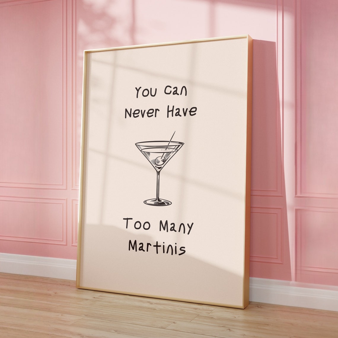 Never Too Many Martinis Cocktail Glass Kitchen Typography Poster - Image 3