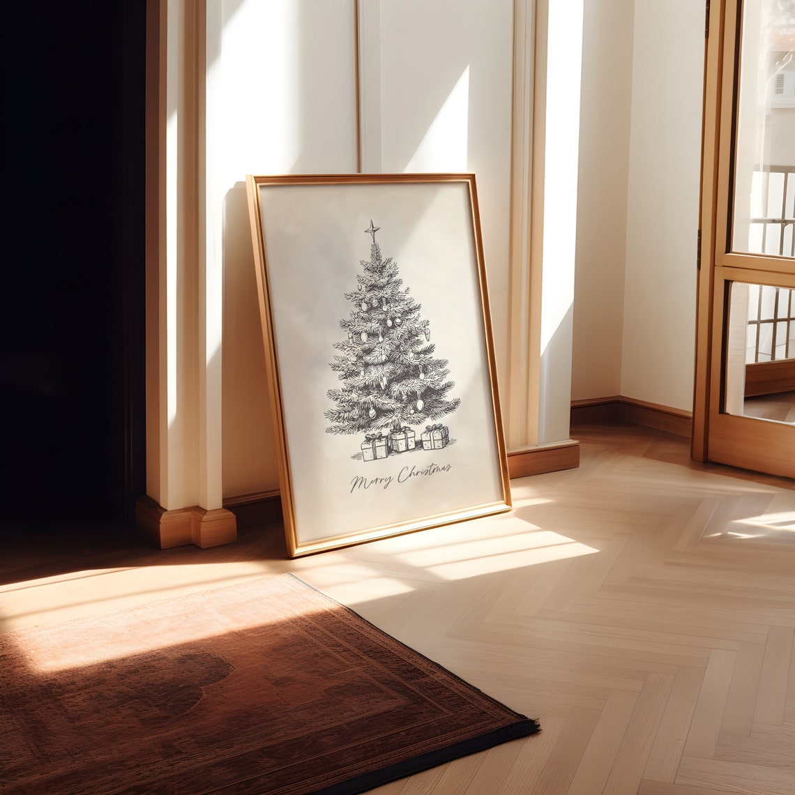 Hand Drawn Christmas Tree With Gifts Merry Christmas Sketch Poster - Image 2