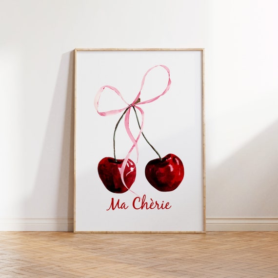 Cherry Poster Ma Chrie Wall Art Coquette Poster Pink Bow Print College Girl Room Decor Trendy Retro Cherry Print Instant