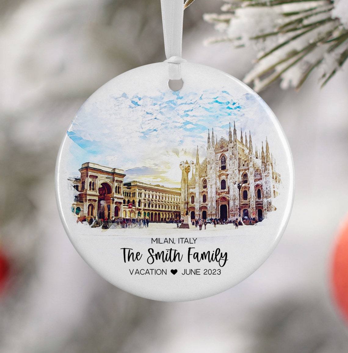 Milan Italy Duomo Cathedral Personalized Vacation Ornament Print Gift