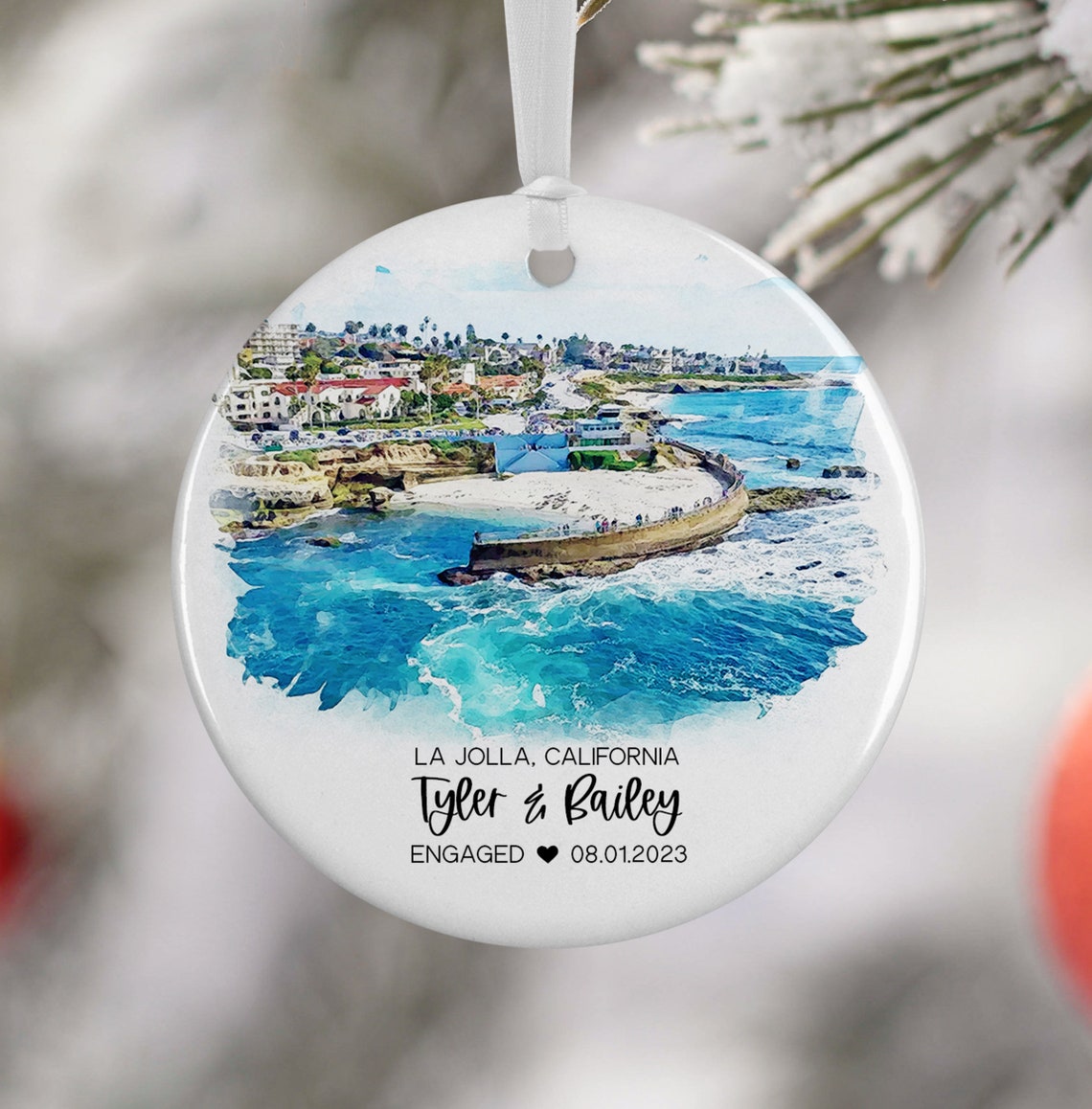 La Jolla California Coast Personalized Engagement Ornament Print