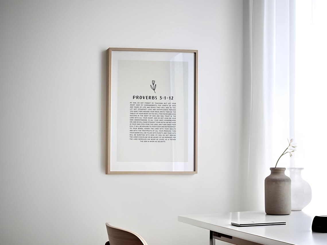 Proverbs 3 1 12 Trust In The Lord Minimalist Full Text Bible Verse Poster - Image 5