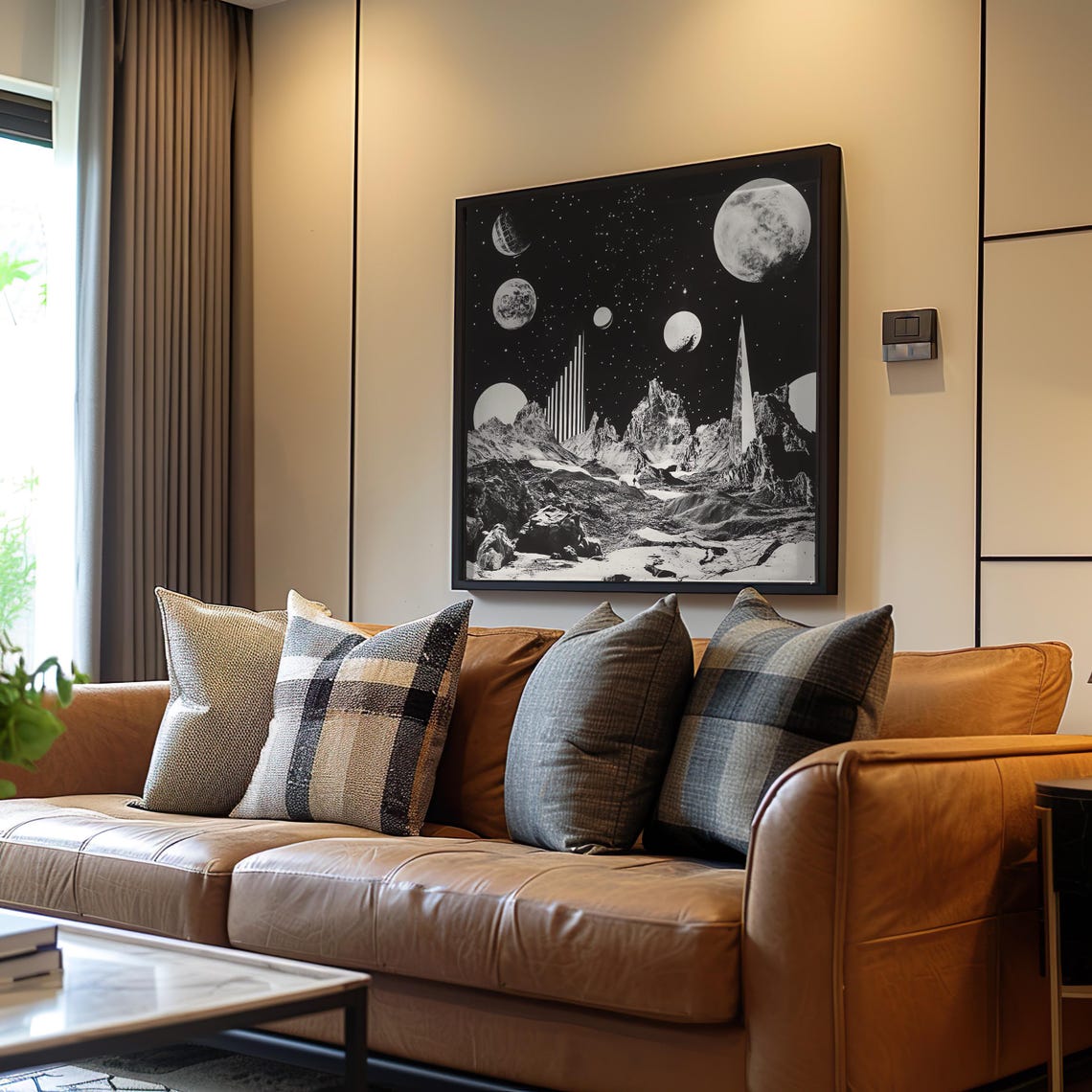 Brutalist Retrofuturism Space Collage Poster with Planets and Moon