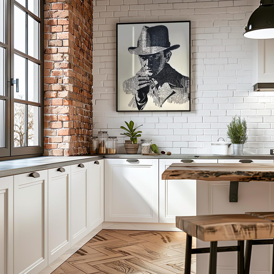 Man in Fedora Halftone Film Noir Detective Portrait Poster Art