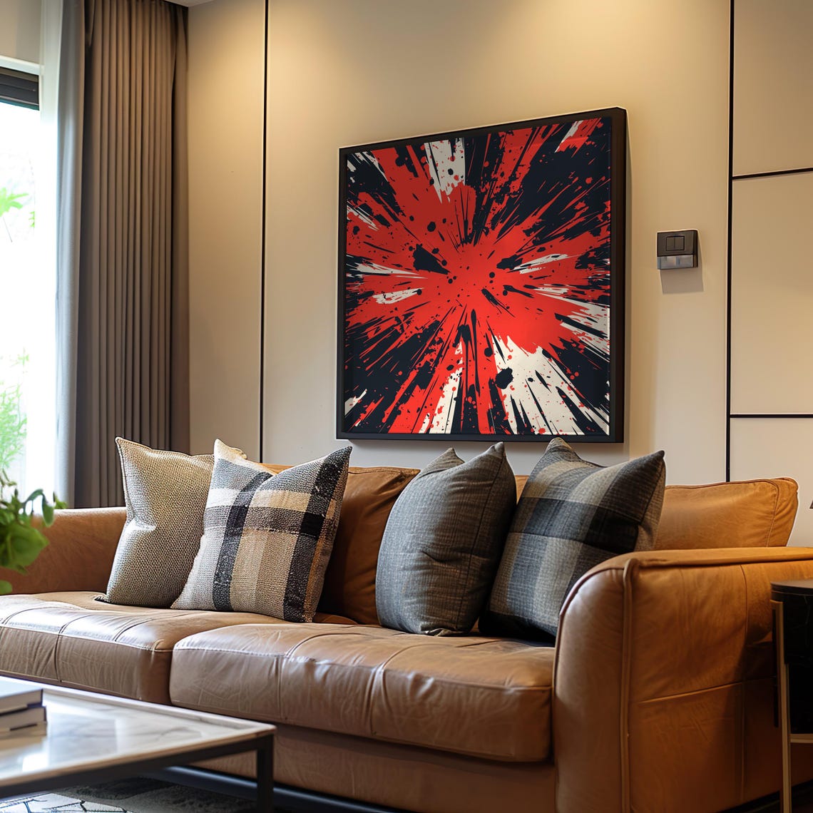 Red Black Ink Burst Halftone Abstract Bold Modern Wall Art Decor