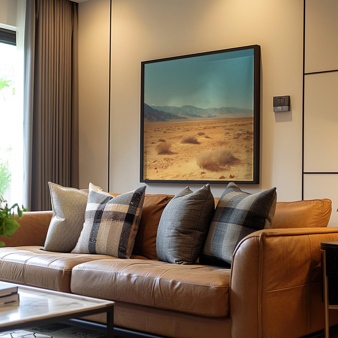 Sepia Desert Landscape Mountain Sunset Midcentury Modern Poster