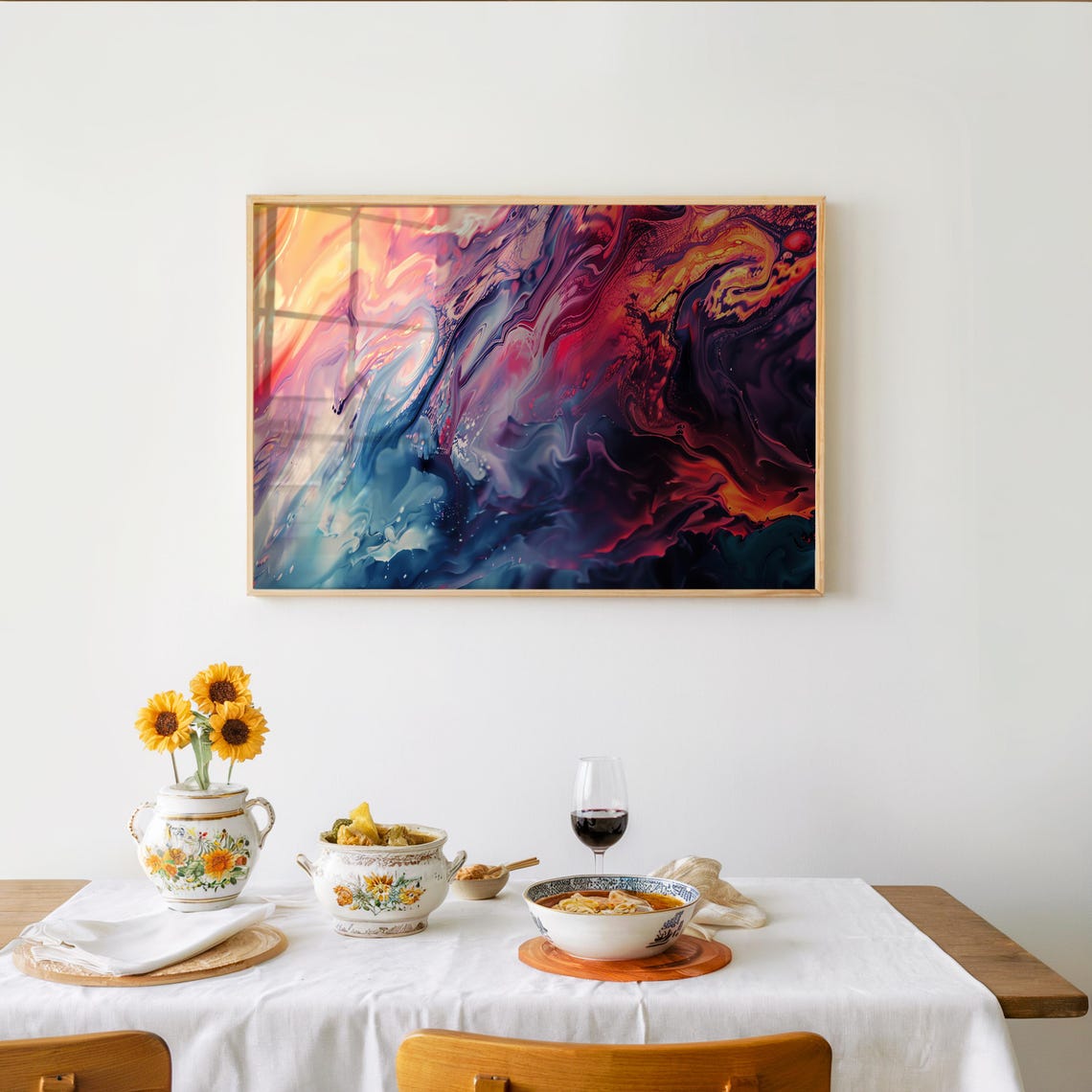 Dramatic Fiery Red Blue Fluid Marble Abstract Swirl Art Poster